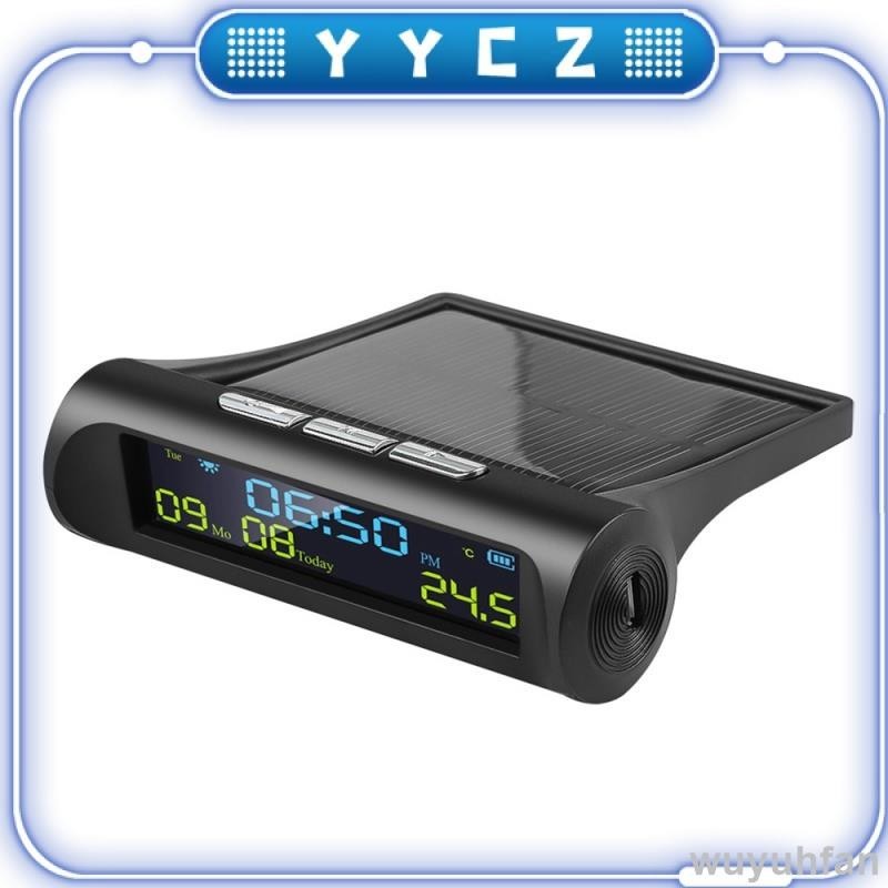 免運 車用太陽能數字時鐘帶 LCD 時間日期車內溫度顯示，用於戶外個人汽車零件裝飾 A