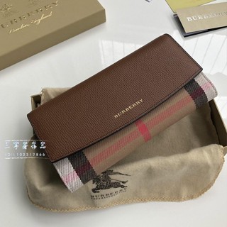 二手免運 Burberry(博柏利)HOUSE系列戰馬經典格紋小牛皮翻蓋暗扣長夾 錢包/手拿包(棕褐色/黑色/粉色）