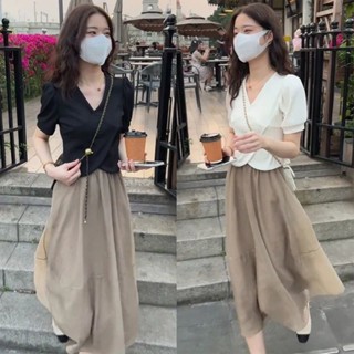 【夢卡dream】女裝 套裝女 新款 短款設計感上衣 中長裙 夏天套裝 半身網紗裙 兩件套裝 簡約穿搭 日系穿搭