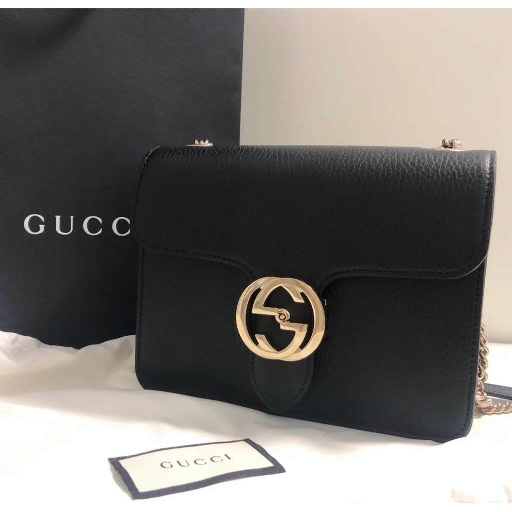 卓梵二手精品 GUCCI 雙G銀扣 黑色 荔枝紋牛皮 翻蓋風琴包 鏈條包 單肩包 斜背包 510304