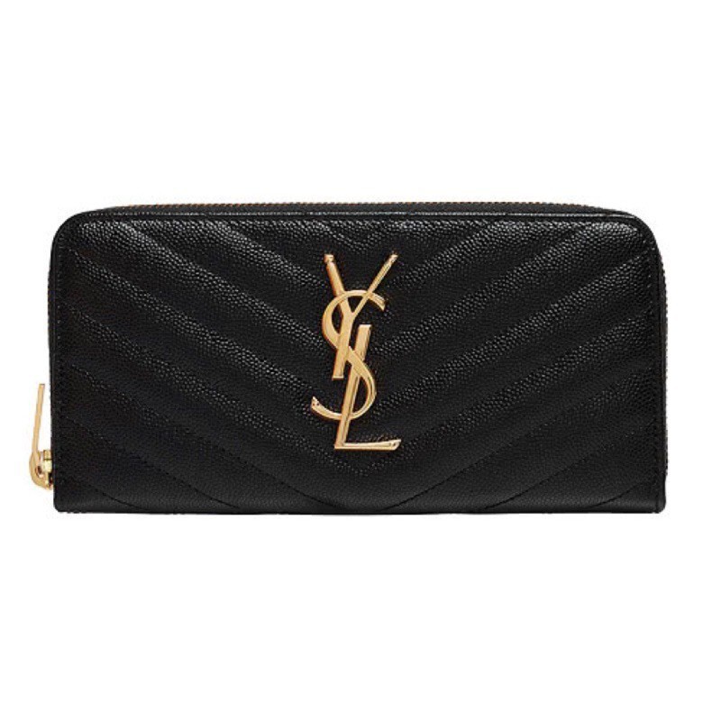 卓梵二手精品 Saint Laurent YSL Monogram系列V字縫線 魚子醬牛皮 金字 ㄇ型拉鏈長夾 3