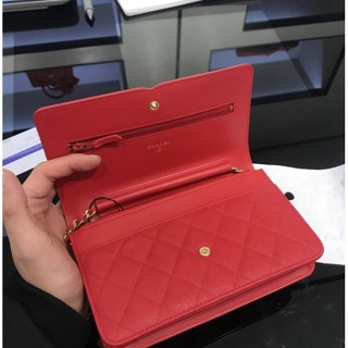 小餅二手 Chanel Vanity 大Logo 紅色牛皮荔枝紋 WOC 肩背包 金鏈 限定 19公分 翻蓋包