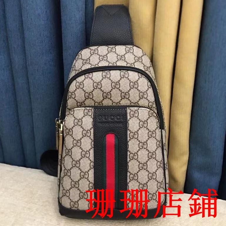 珊珊二手//*GUCCI 古奇 男包 胸包 腰包 男包 肩背包 男生包包 單肩包 時尚休閒 胸前包 經典格子包