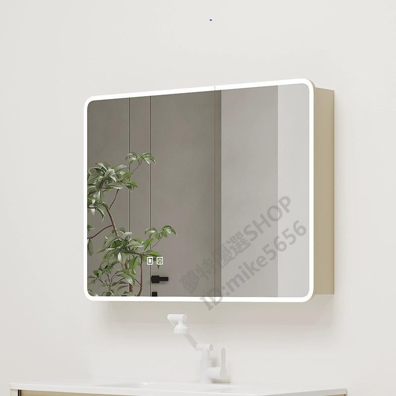衛浴鏡箱 北歐浴室鏡櫃 新款太空鋁合金圓弧形浴室鏡櫃智能鏡箱衛生間掛墻式儲物鏡櫃除霧帶燈