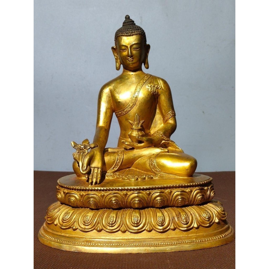 純銅鎏金佛像 釋迦牟尼藥師佛一尊居家恭請供奉佛像擺件 神像擺件-955