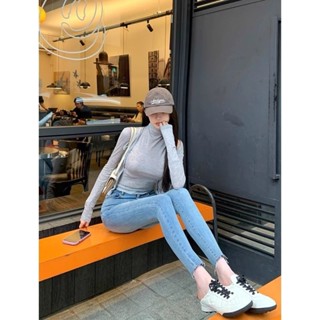【夢卡dream】女裝 淺藍色 高腰牛仔褲 小腳褲 鉛筆褲 牛仔褲女 春秋CHIC 新款 彈力修身緊身 九分褲女 夏款褲