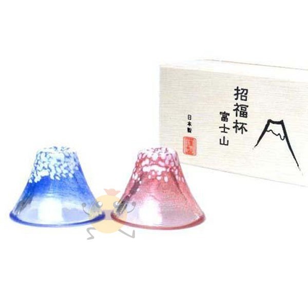 日本製 富士山 招福冷酒杯 紅+藍 一對入【小元寶】超取