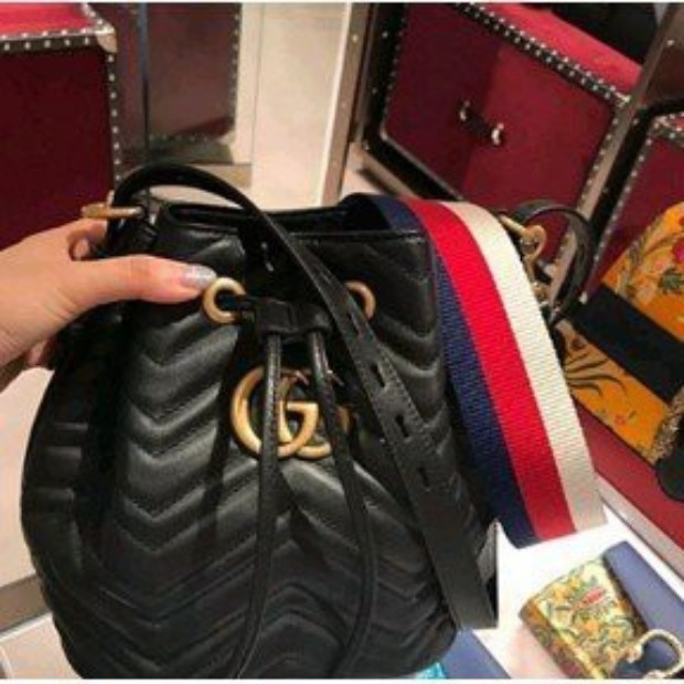 二手現貨 GUCCI 古馳GG Marmont quilted leather 水桶包 476674 黑色