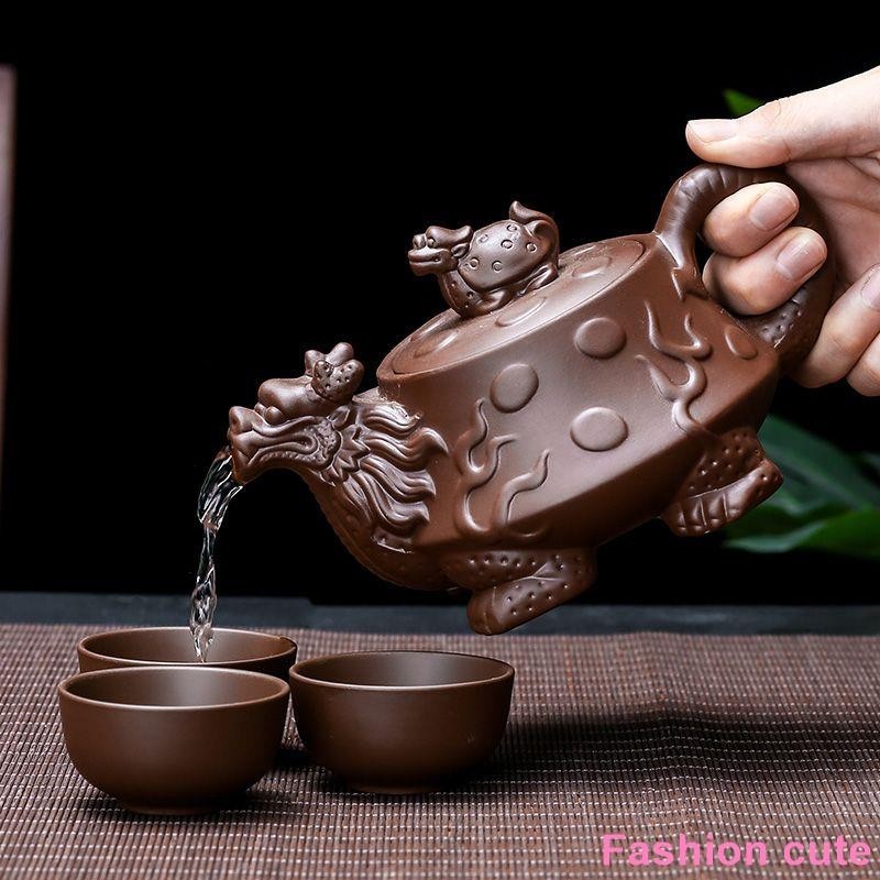 [茶具]紫砂壺茶具套裝家用整套大中小龜龍茶壺原礦朱泥功夫茶壺陶瓷