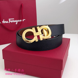 二手 菲拉格慕 皮帶 Salvatore Ferragamo 男士 金色皮帶頭 LOGO 銀色頭 荔枝紋 腰帶 免運