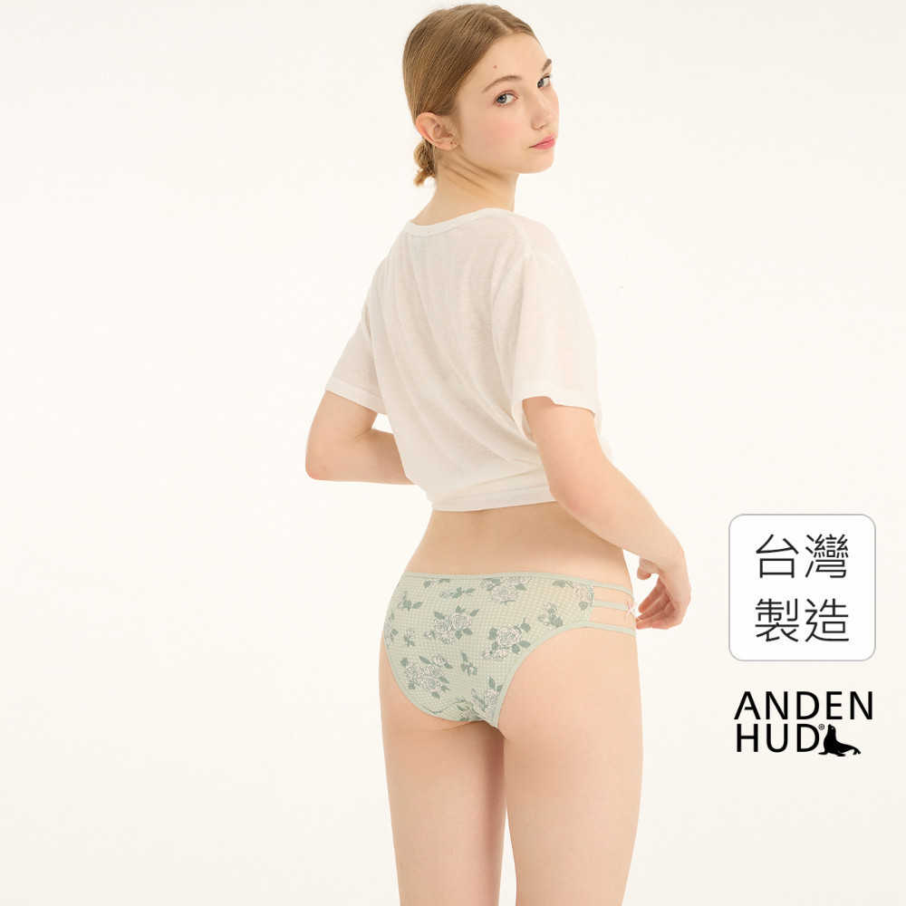 【Anden Hud】抗菌系列．細帶中腰三角內褲(氣息綠-玫瑰格紋) 純棉台灣製