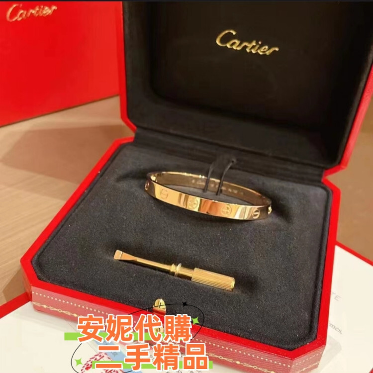 現貨二手 Cartier 卡地亞 LOVE系列 18K玫瑰金色 黃金 無鑽 寬版 窄版 手鐲 手環 B6067417