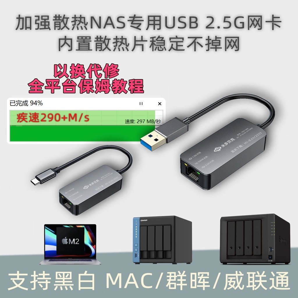 ☚【現貨 免運】加強散熱 群暉2.5G網卡USB有線RTL8156B高速