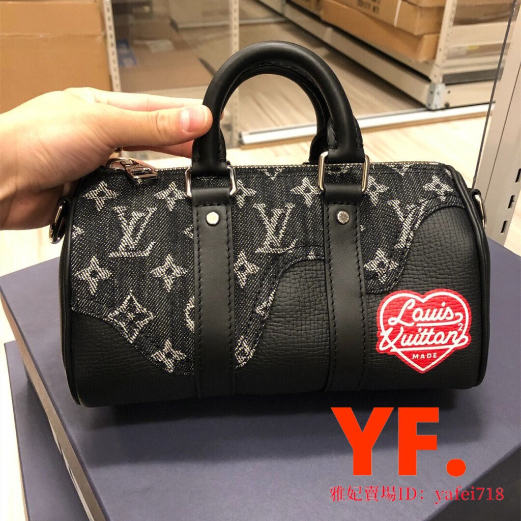 二手LV 路易威登 NIGO聯名 Keepall XS M81010 丹寧布拼牛皮手提包 單肩包 斜挎包 斜背包