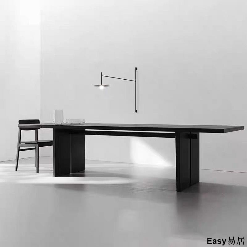 實木長桌家用簡約現代會議桌客廳辦公桌子黑色實木餐桌大板茶桌面