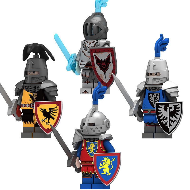 中世紀 人仔 積木兼容樂高中古士兵中世紀城堡烏鴉紅獅黑鷹騎士積木人仔N805玩具