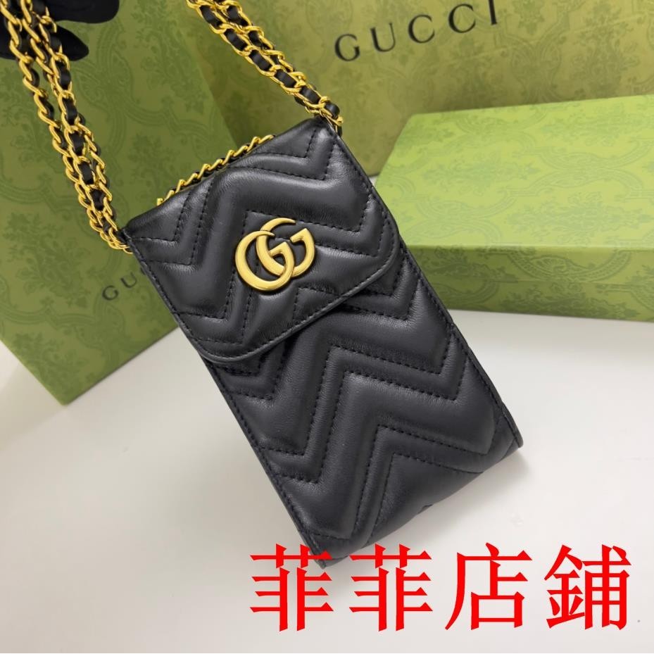 菲菲二手/GUCCI/古馳女生手機包 鑰匙包單肩斜挎包 側背包 鏈條包卡包實用性極強手機包2542