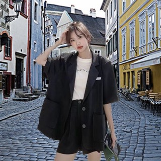 【Carmar】百搭顯瘦短袖小西裝套裝女士薄款夏季設計感小眾韓版西服外套