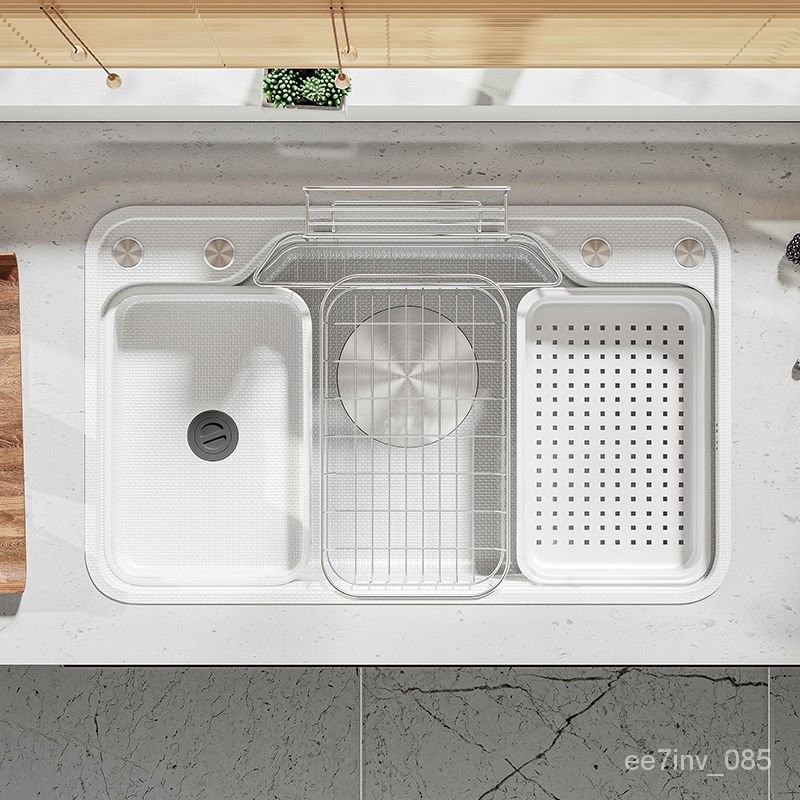 Bubble Shop🫧日式廚房大單槽SUS304不銹鋼水槽洗菜盆3D壓紋驪平住替多功能白色