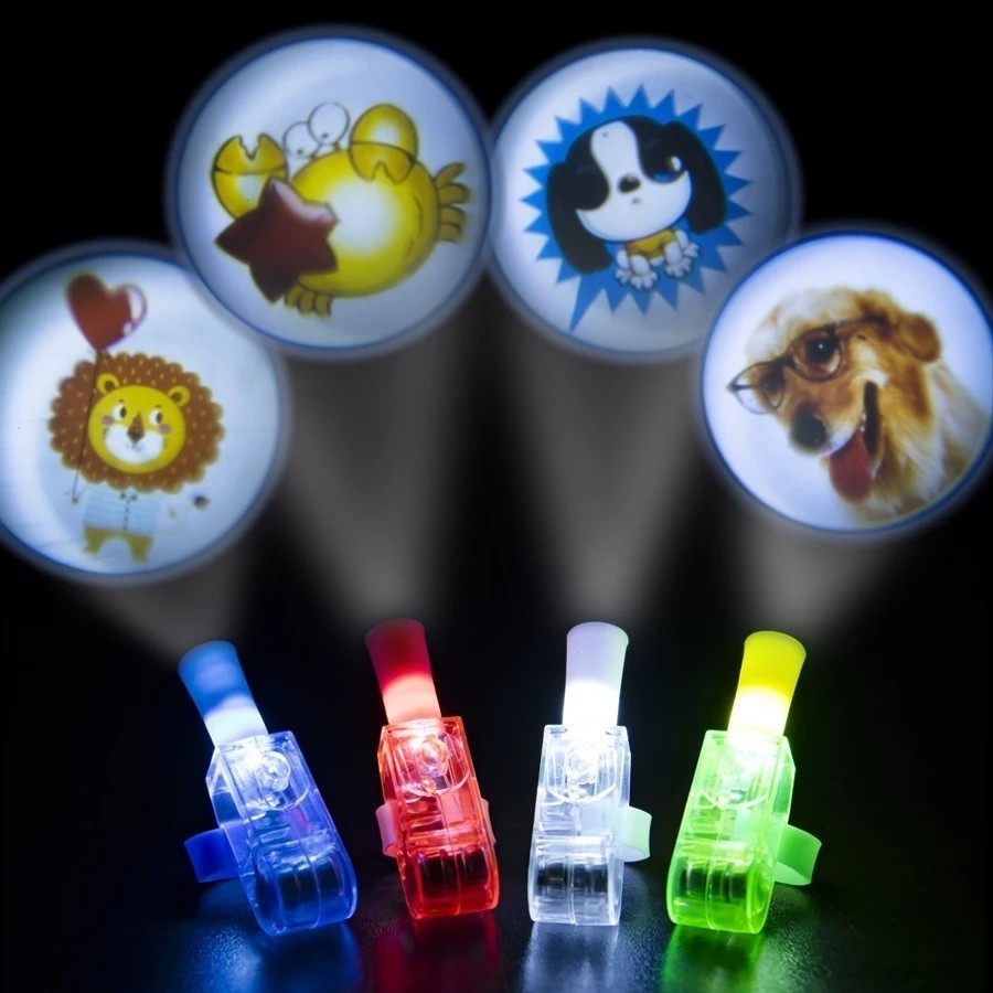 衣酱💖手指燈環形燈 - 兒童卡通投影燈 - 兒童成人發光玩具禮物 - 卡通手指投影戒指 - LED、發光、卡通、可拆卸
