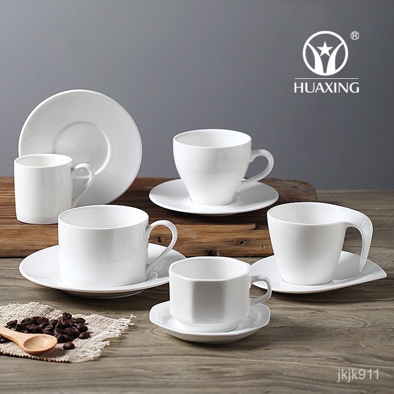 臺灣發貨咖啡杯碟套裝 陶瓷創意 歐式咖啡杯純白 簡約咖啡杯傢用咖啡廳杯