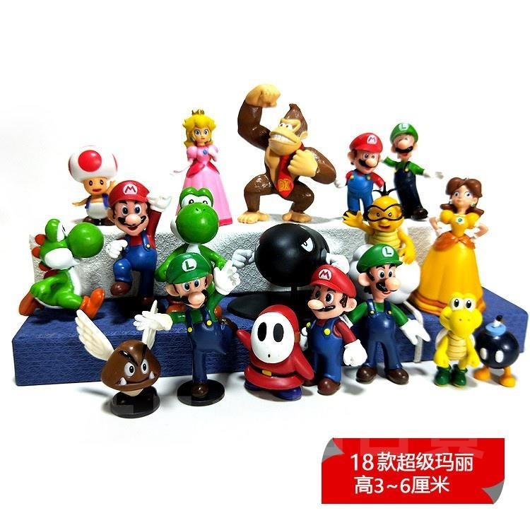 💥台灣爆款💥超級瑪麗 Mario 馬力歐 擺件全家福 24款 卡通 禮品馬裡奧 超級瑪利歐 模型玩具 3~6CM