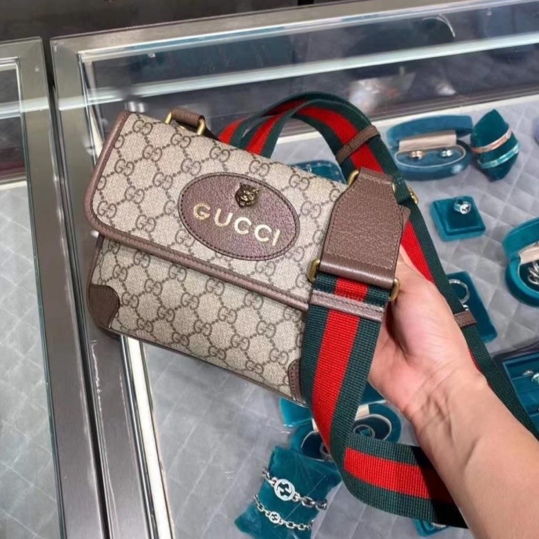 正品現貨 Gucci 古馳 老虎頭 雙GG 雙面虎頭 斜挎包 單肩包 帆布雙G男女包 虎頭包 腰包 胸包