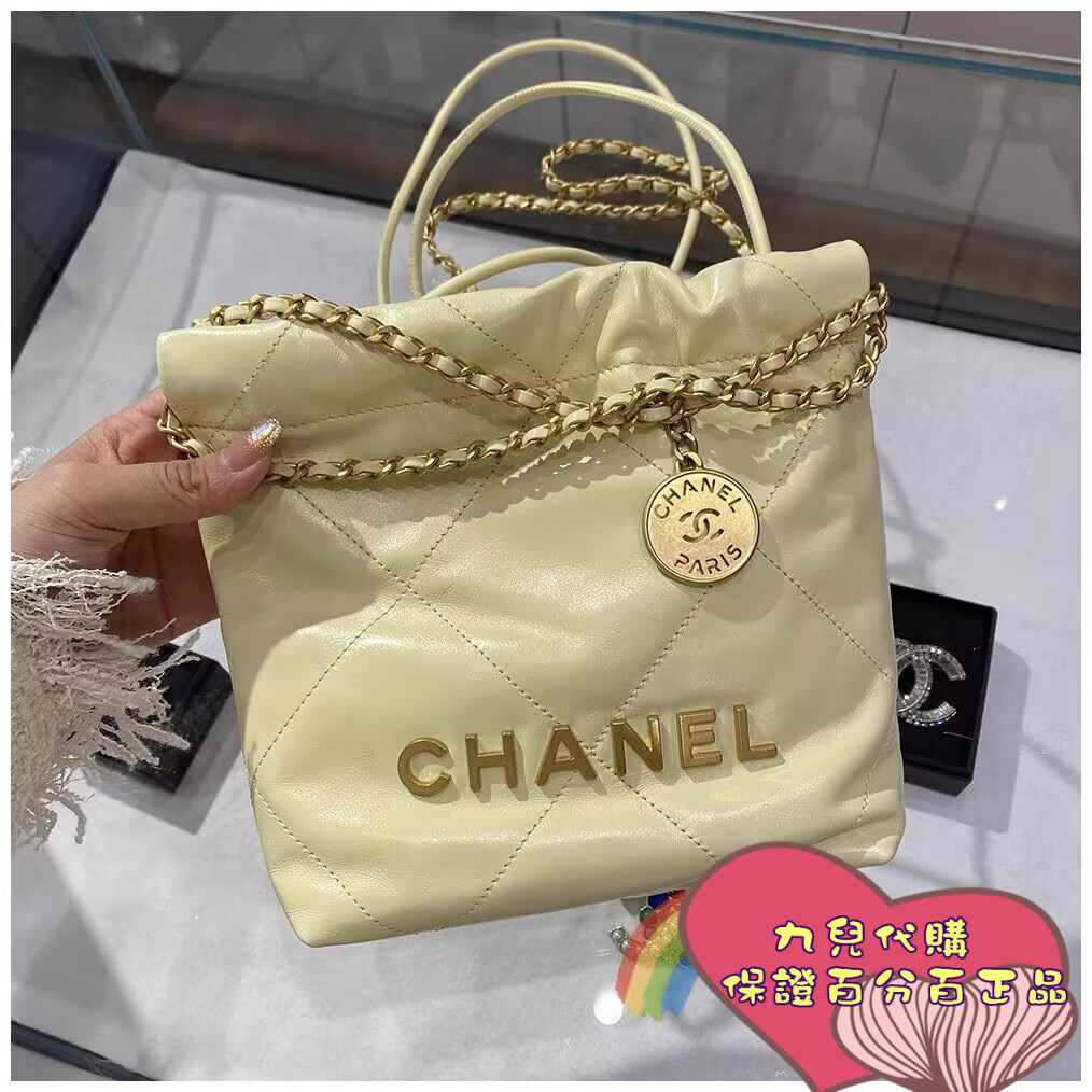 專櫃全新 CHANEL 香奈兒 新款 小牛皮 小雞黃 mini 22bag 斜挎包 單肩包 AS3980