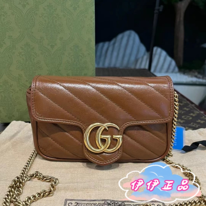 GUCCI 古馳 GG Marmont Super mini 單肩包/斜背包 476433 焦糖色迷你鏈條包