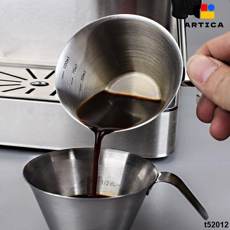 熱賣✨免運✨咖啡量杯 濃縮咖啡萃取杯子亞色不鏽鋼帶耳盎司 量杯 espress帶刻度金屬小杯