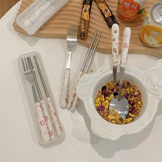 🎉台灣出貨🎉ins可愛 便捷式家用創意餐具 勺叉筷子套裝 學生上班族環保餐具 可爱餐具 叉勺🎉xx53🎉x53