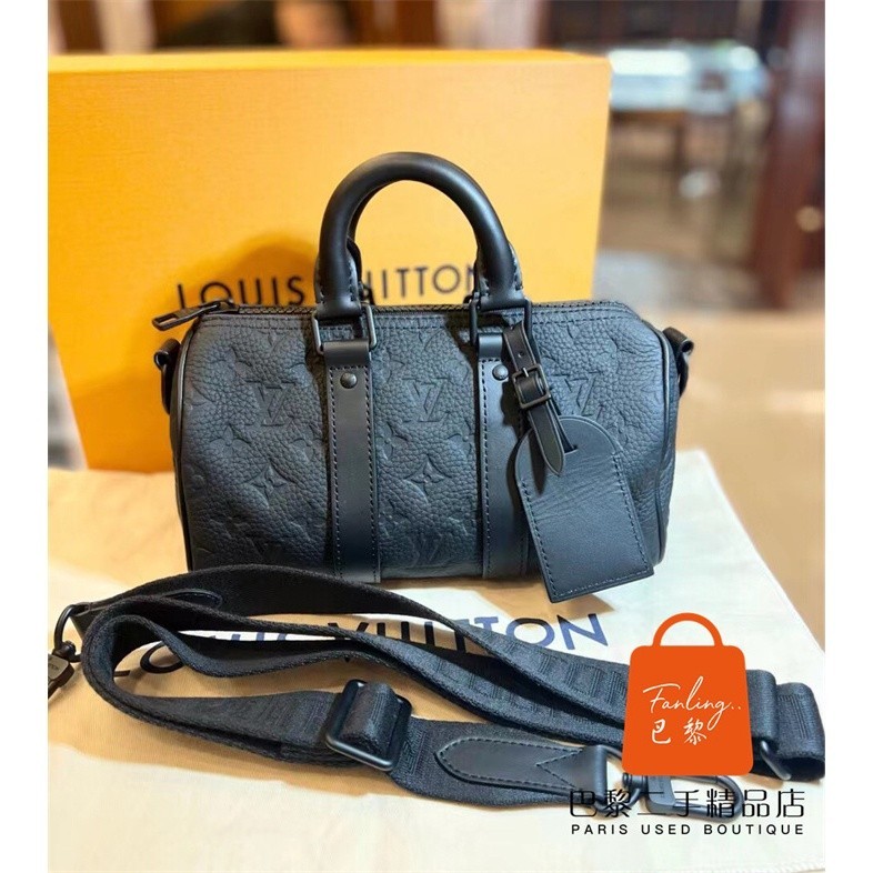 LV 路易威登 KEEPALL 25 黑色壓紋 波士頓 枕頭包/手提包/肩背包/斜挎包 M20900