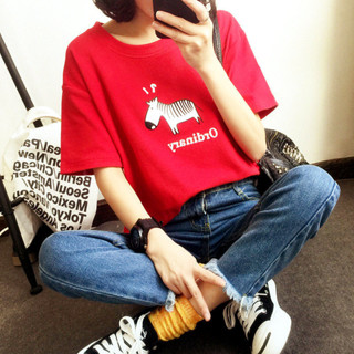 Ruby大尺碼女裝可愛卡通印花t恤女生校園風寬松打底衫2024韓版夏季顯瘦女裝