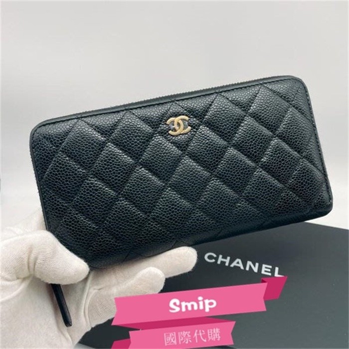 二手精品 Chanel 手拿包 A50097 Zip Wallet 菱格紋 荔枝牛皮拉鍊長夾 金色CC 皮夾 長夾