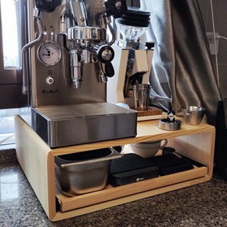 實木咖啡機置物架 可定做咖啡機置物架 電飯煲架 廚房用品收納架 帶滑板抽拉功能儲物櫃 雙層杯架 置物架 收納架 層架