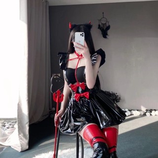 【臺灣發貨】【保密發貨】情趣露背漆皮連衣裙魅魔開胸弔帶束縛裝性感漏胸睡裙睡衣女 情趣內衣 bdsm 成人專區