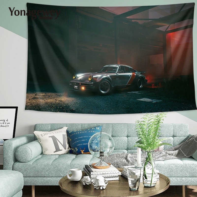 保時捷911德系經典復古超級跑車汽車裝飾背景墻布海報掛布掛毯簾 可客製 超好看 必備