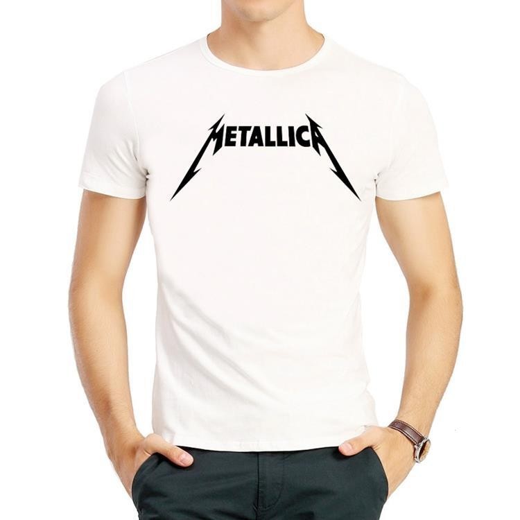 金屬樂隊T恤白色短袖寬松搖滾夏季印花衣服男女Metallica T-shirt