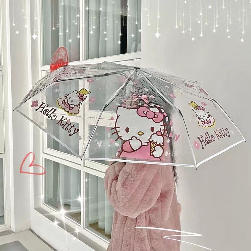 5折限時秒殺小丸子精品推薦【特價優惠】Hello Kitty凱蒂貓透明雨傘自動可愛高顏值少女回頭率爆膨折疊傘