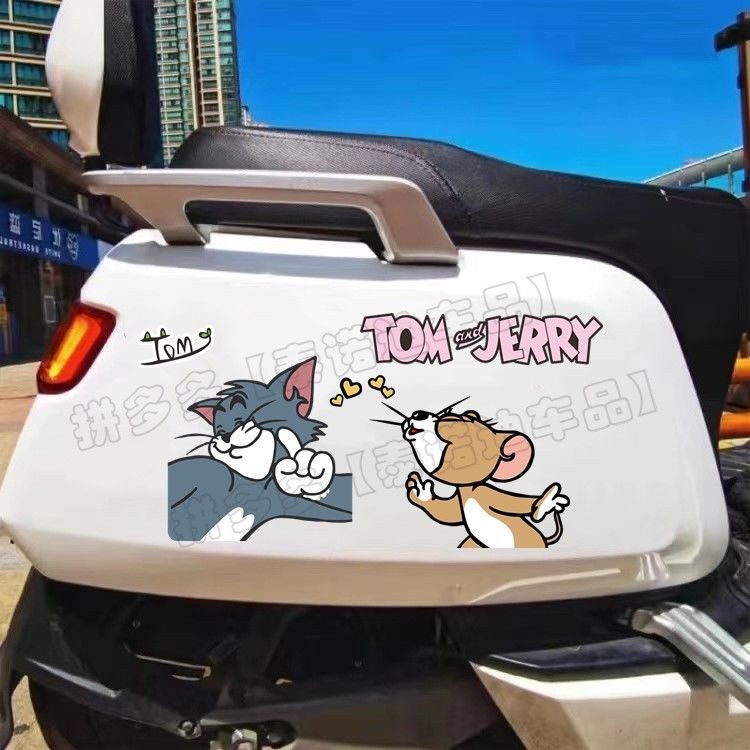貓和老鼠電動車裝飾貼紙湯姆貓可愛創意個性電瓶車劃痕遮檔車貼畵