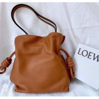 精品二手 Loewe Flamenco Knot Bag 棕色 斜挎 肩背 抽繩 牛皮 現貨