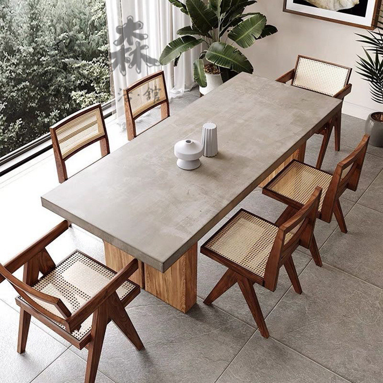 含運北歐復古仿水泥色餐桌簡約實木長桌會議桌設計師洽談桌辦公桌書桌G2