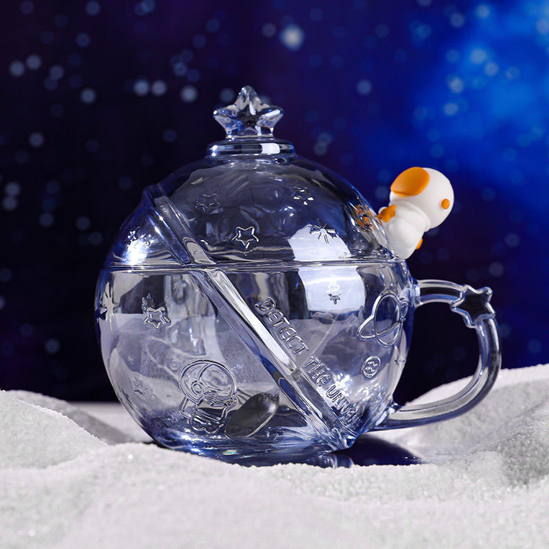 【免運】水晶玻璃星空杯(含勺+蓋) 咖啡杯 馬剋杯 水杯 茶杯 創意 卡通杯 陶瓷杯