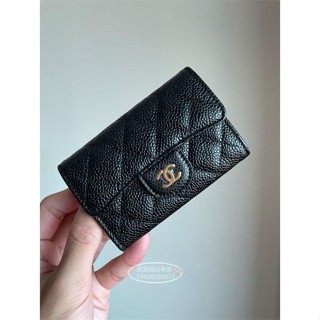 二手精品 Chanel 荔枝皮 金扣 卡片夾 零錢包 黑 Ap0214 香奈兒