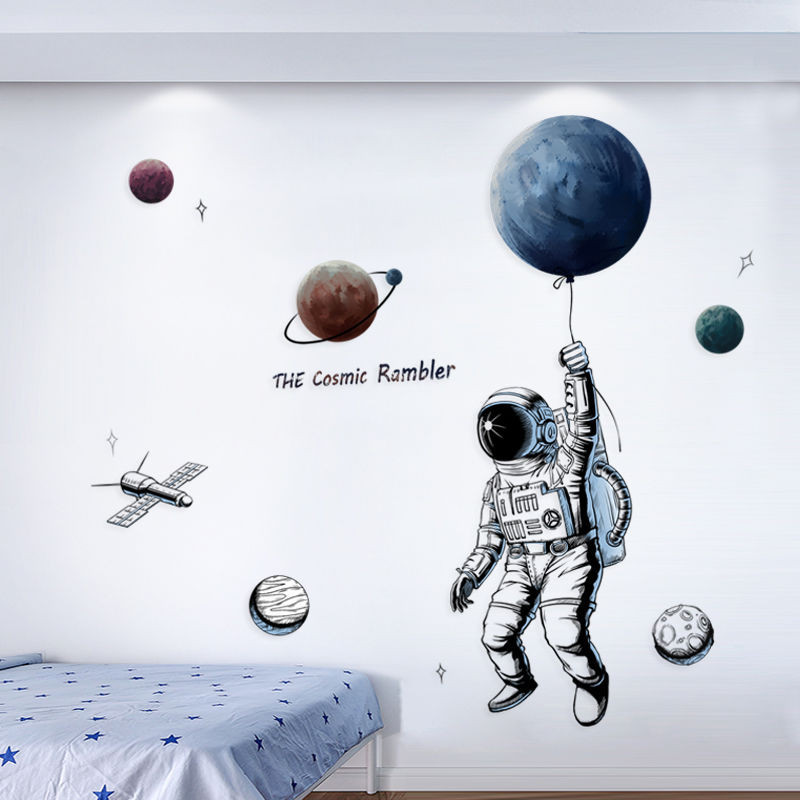 男孩房間佈置臥室幼兒園墻麵裝飾貼紙星球墻貼畫壁紙自粘太空人 OTD6