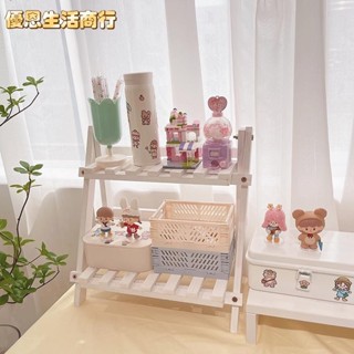 🔷優恩生活商行🔷排骨置物架 ins實木 原木色 桌麵雙層置物架 鏤空書桌 收納架 多肉置物架子 花架