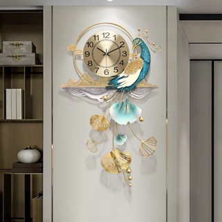 免運⚡️新中式創意孔雀時鐘 客廳鐘錶 家用時尚個性時鐘 靜音時鐘 現代裝飾大氣掛牆掛鐘 鐘錶 居家裝飾