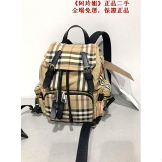 《阿玲姐》二手BURBERRY The Rucksack Vintage 格紋拼皮革小型軍旅背包 後背包407847