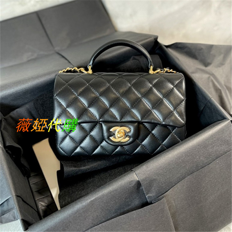 CHANEL 香奈兒 23P 新款 mini cf 黑色 小羊皮 鏈條包 斜挎包 單肩包 AS2431 二手奢品