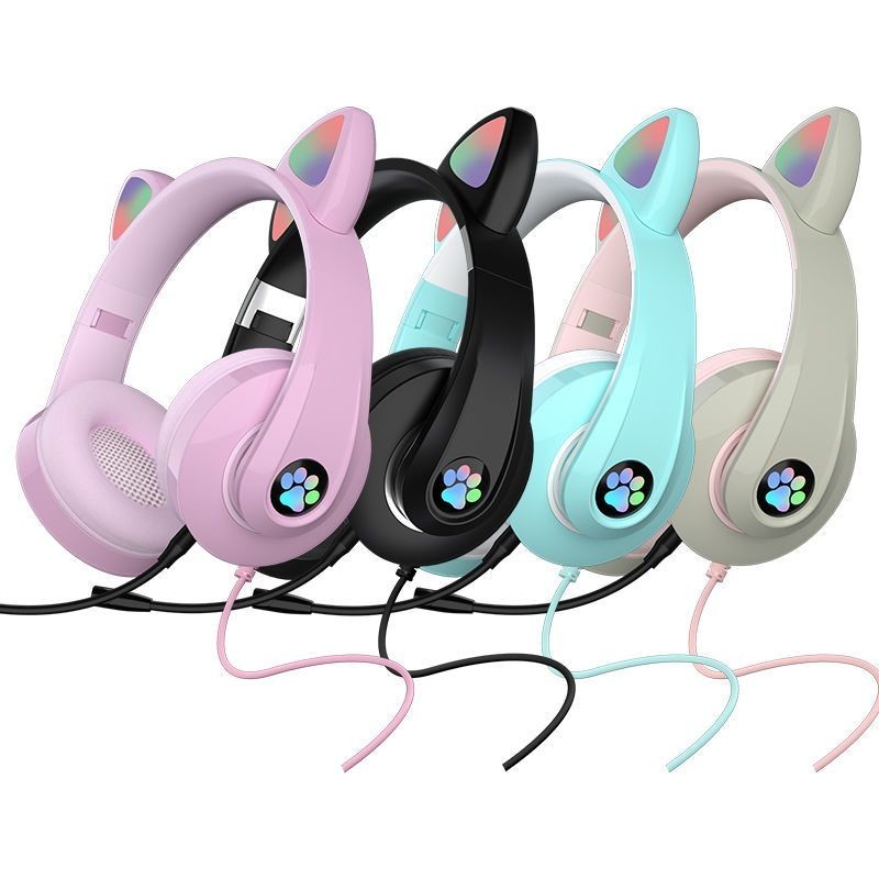 [Lovely]耳機麥剋風 頭戴式耳機 有線耳機 麥剋風可拆卸高音質高顏值萌係貓耳朵電競遊戲專用耳麥